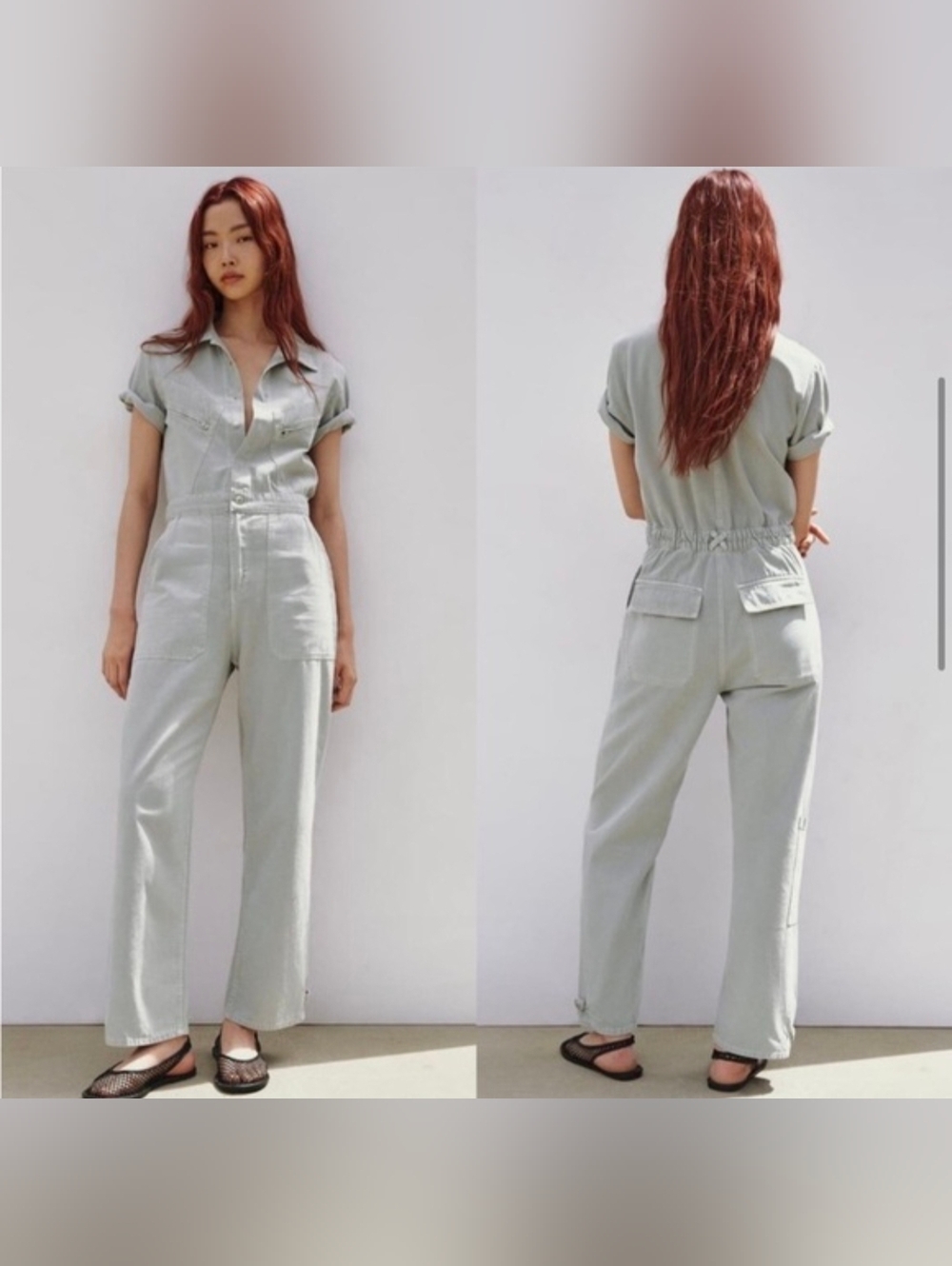 Zara Light Sage Utility Jumpsuit